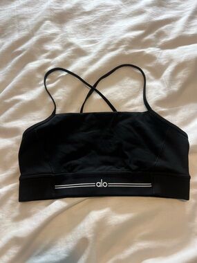 ALO Yoga Black Strappy Sports Bra with White Logo